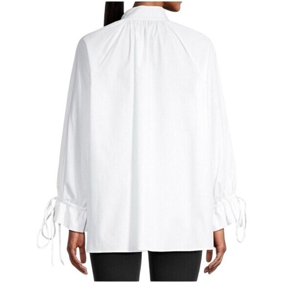 Harshman XS Bianca Band Collar Cotton Poplin Blouse NWT White MSRP $192 - Picture 8 of 9